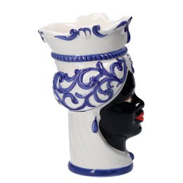 Blaue Frauenkopfvase aus Keramik, H 20 x Ø 14 cm