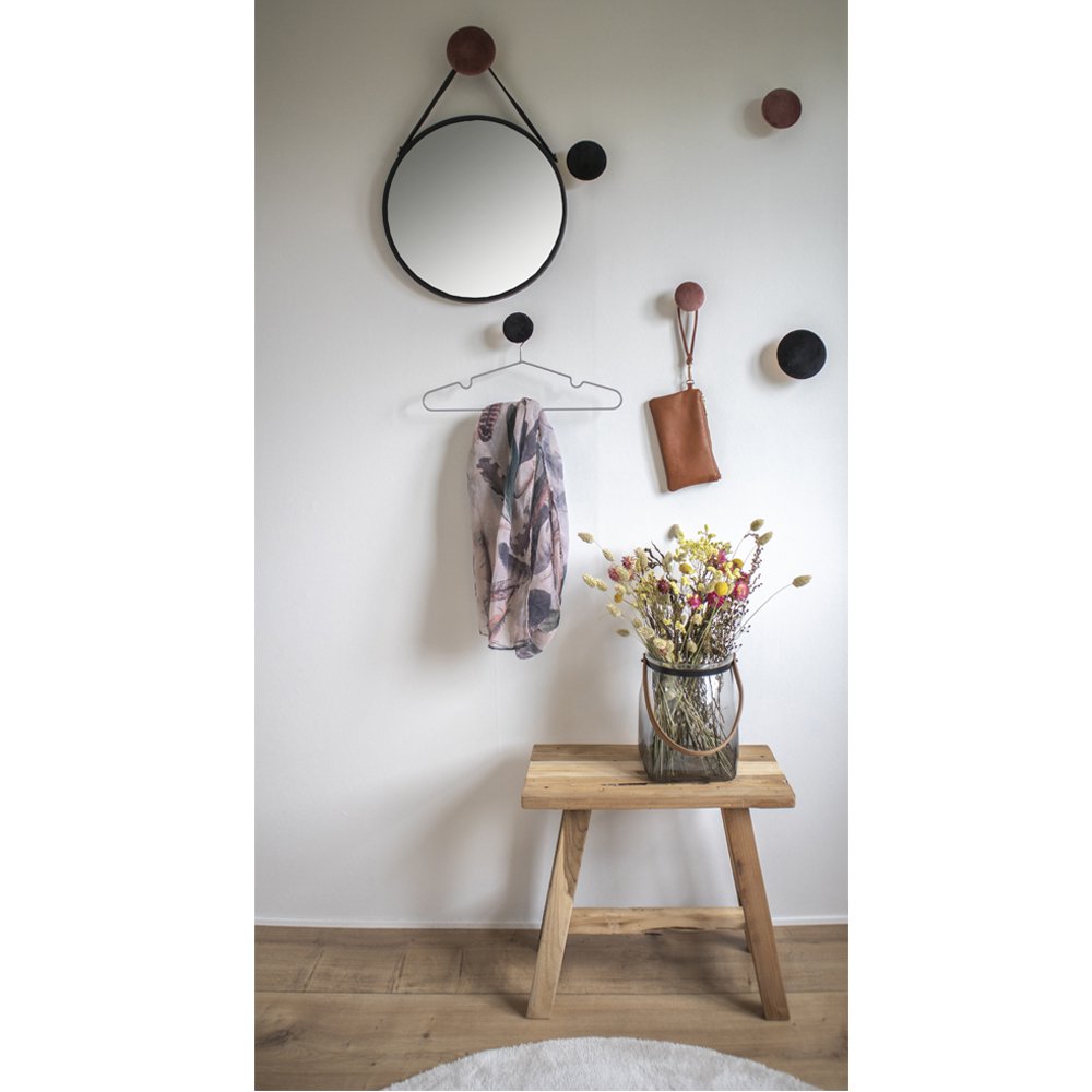 Trapani Mirror - Black, Steel, Artificial Leather, Ø38cm