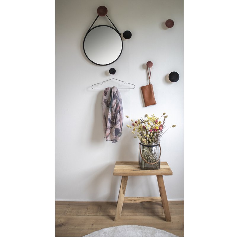 Trapani Mirror - Black, Steel, Artificial Leather, Ø38cm