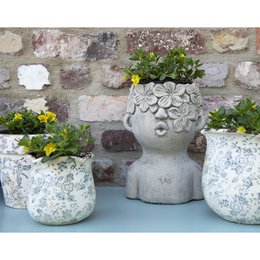 Blumepot Ø 17x16 cm grau Beige Keramik Blumenpot im Inneren