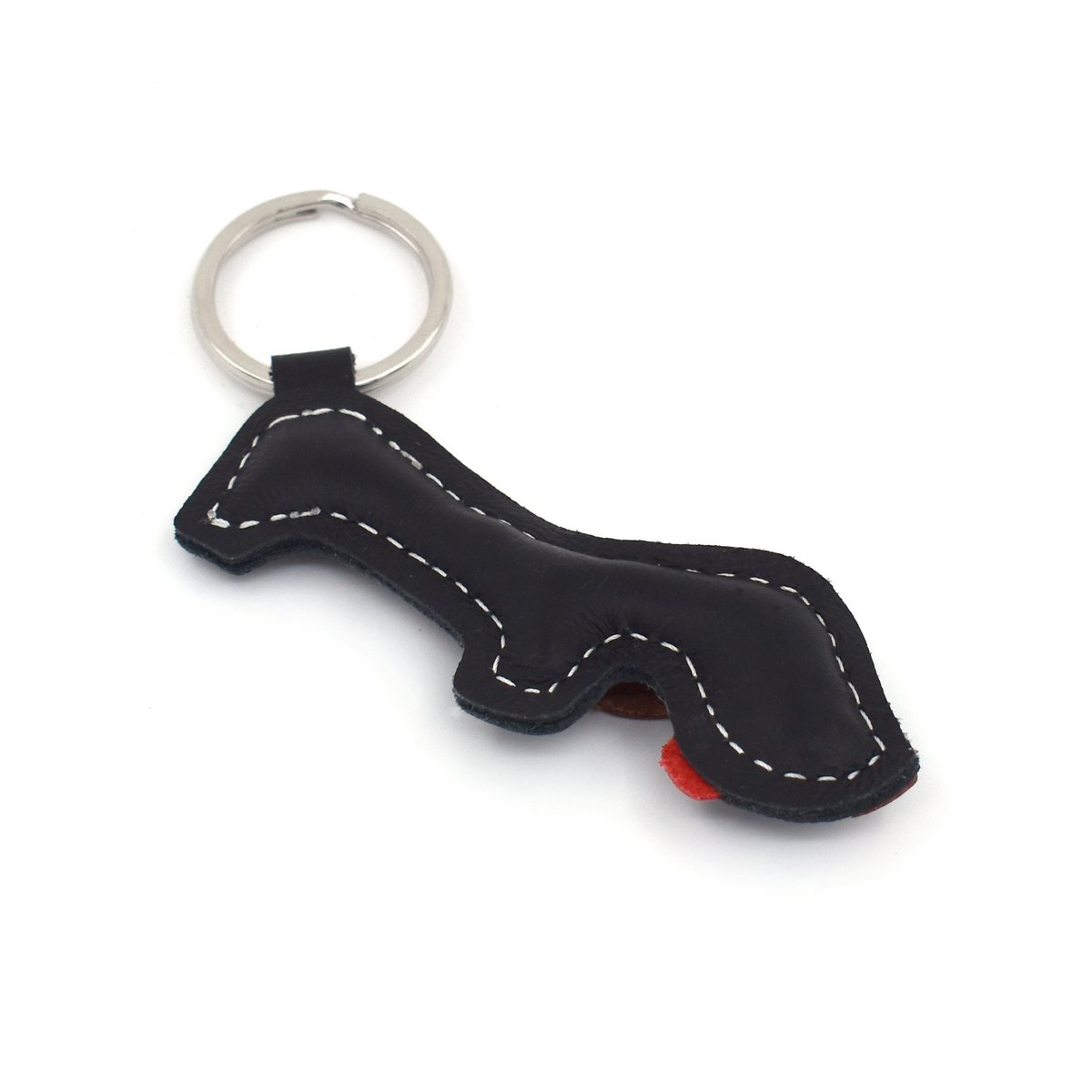 Zwarte teckel hond handgemaakte lederen sleutelhanger