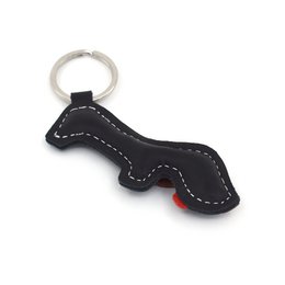 Zwarte teckel hond handgemaakte lederen sleutelhanger