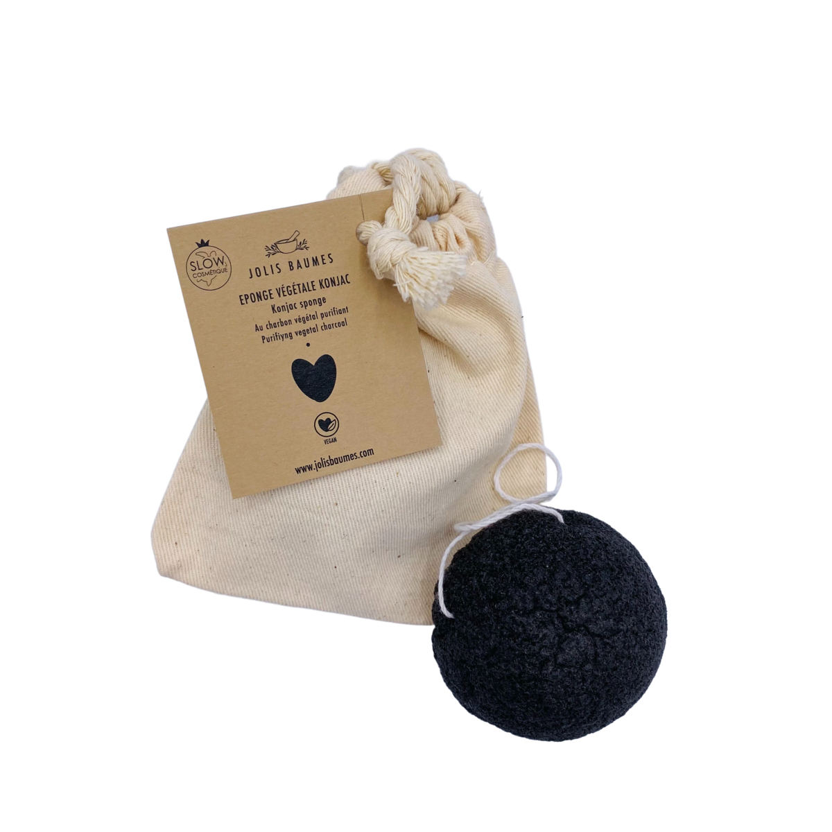 Konjac sponge black charcoal in cotton bag GOTS
