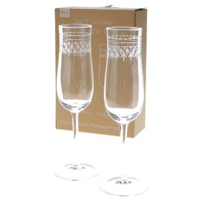 Vintage geëtste champagne -bril 200 ml (set van 2) - duidelijk