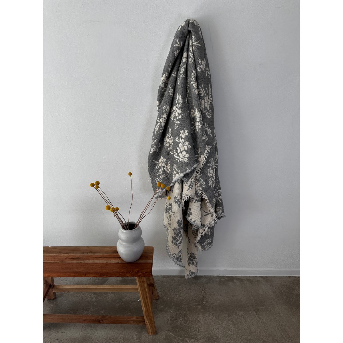 Muslin tæppe - ROSE - grå-hvid - 2,20 x 2,50 m