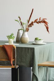 Mantel de Lino Nórdico Verde Musgo (330x145 cm)
