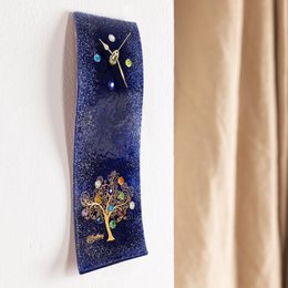 Havered rechteckige Wanduhr, in Murano -Glas, Geschenkidee, Gefälligkeiten, goldener Dekorationsbaum des Lebens