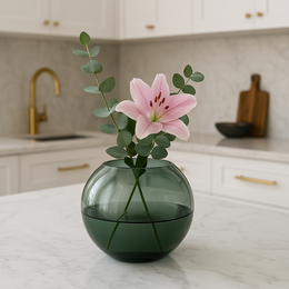 Vase glas rund grå glasvase håndlavet kuglevase lav