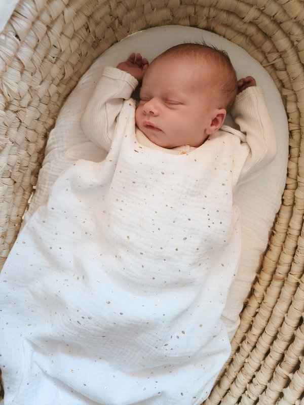 Sacco nanna in mussola biologica, certificato Oeko Tex | Sacco a pelo traspirante in cotone 100% | Coperta indossabile leggera per neonato | Regalo per la doccia per bambini