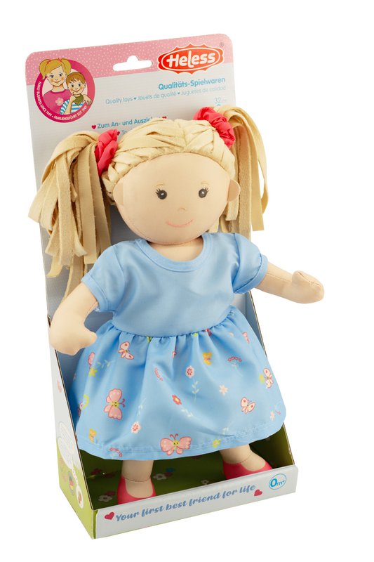 Stof Doll '' Nela '' med kjole til at sætte på og tage af, 32 cm