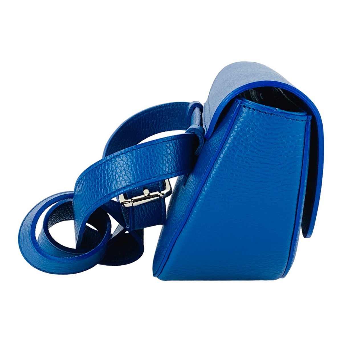 RB1027CH | Kvinders afrundet crossbody-taske i ægte læder Made in Italy. Aftagelig og justerbar skulderrem i læder. Poleret nikkeltilbehør - Kongeblå farve - Mål: 25 x 15 x 9 cm