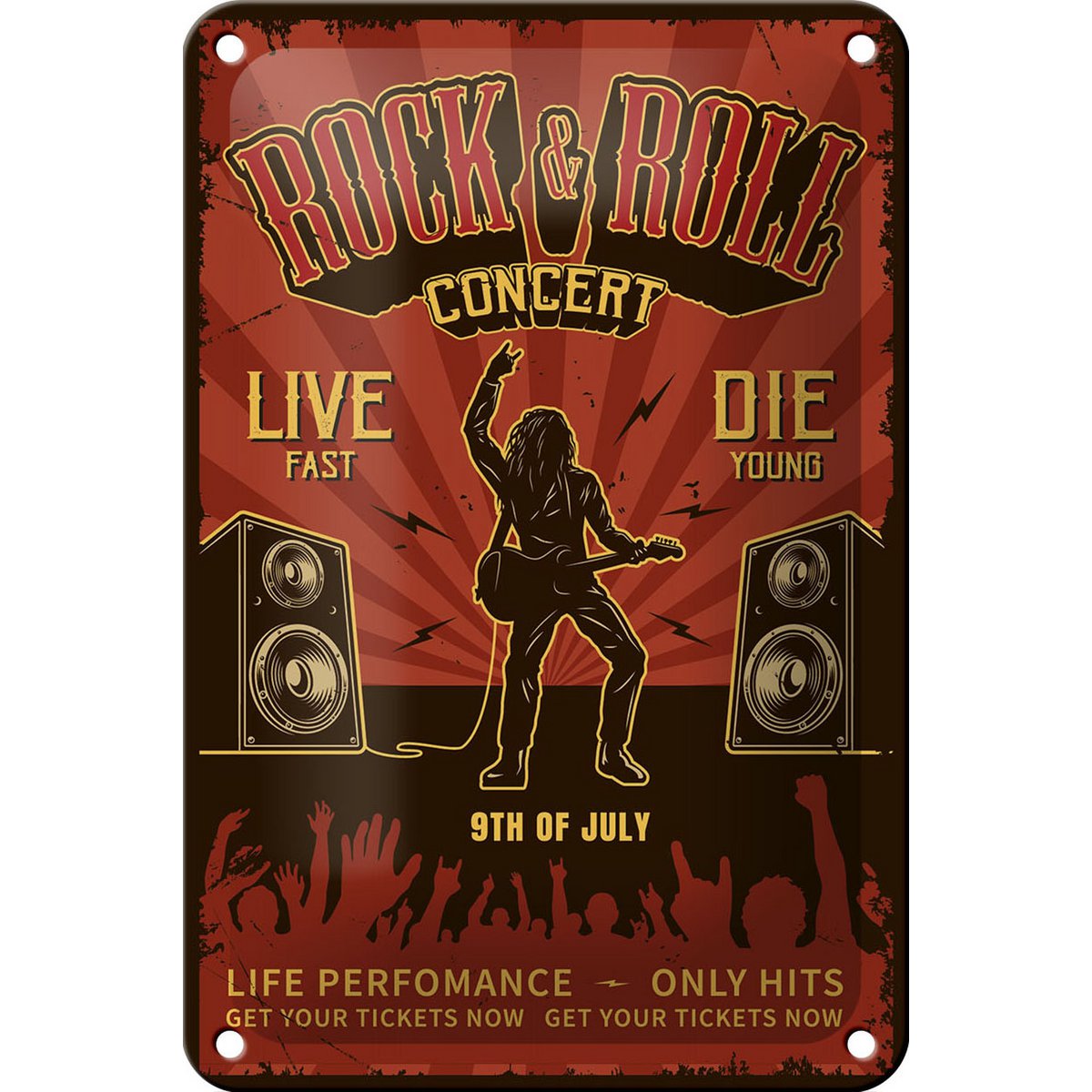 Blechschild Retro 12x18cm Rock n Roll Concert live 9th july Dekoration