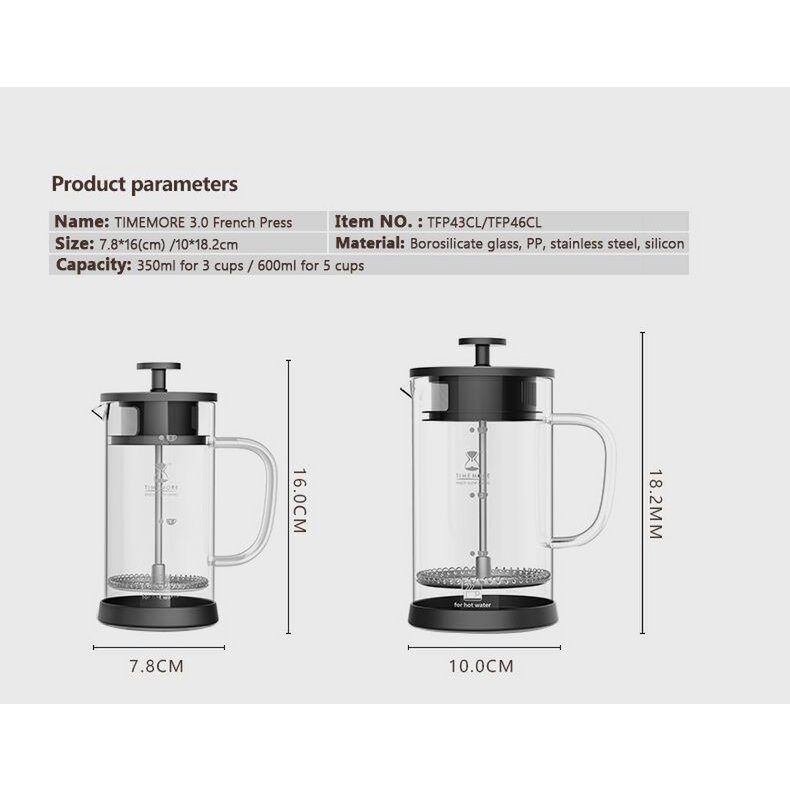 Timemore French Press dubbel filtergaas 600ml