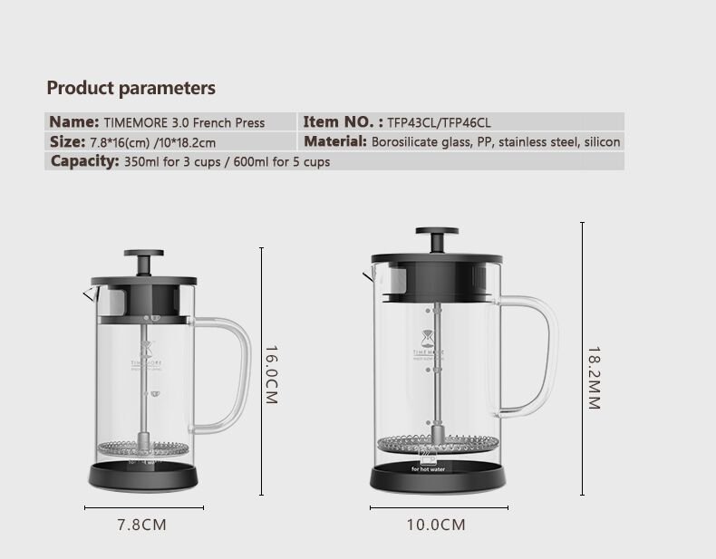 Timemore French Press Doppelfiltermasche 600ml