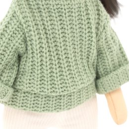 Zacht speelgoed, lieve zussen - Lilu in een groene trui + bonusaccessoires set (35 cm)