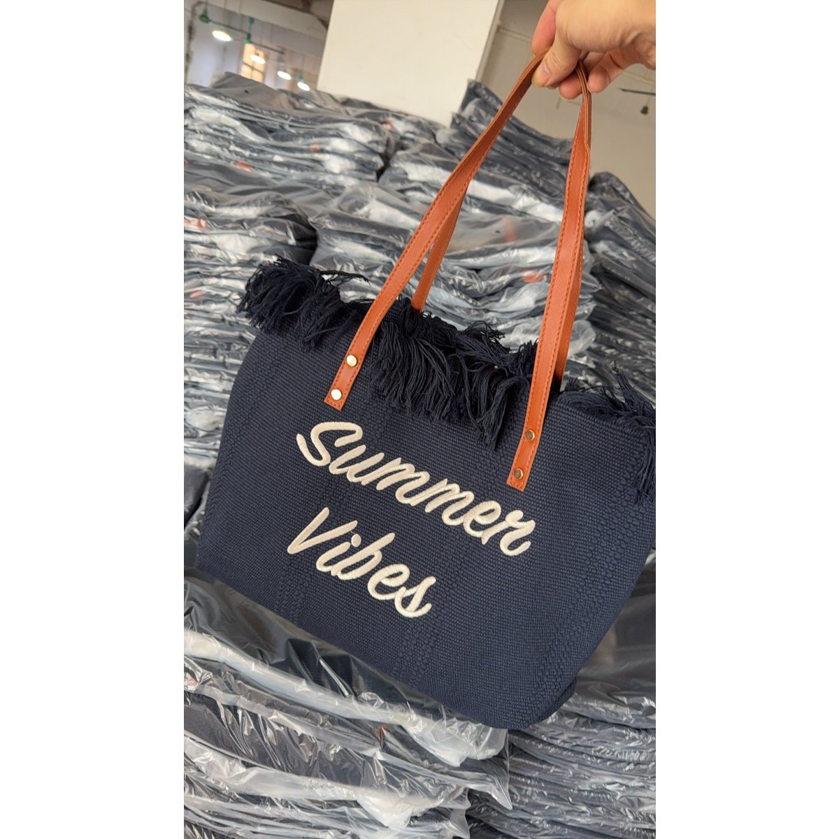 Sac fourre-tout en toile grande capacité avec lettres brodées, sac à main pour femme, sac de plage tissé, sac à bandoulière