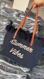 Borsa tote in tela di grande capacità con lettere ricamate, borsa da donna, borsa da spiaggia intrecciata, borsa a tracolla
