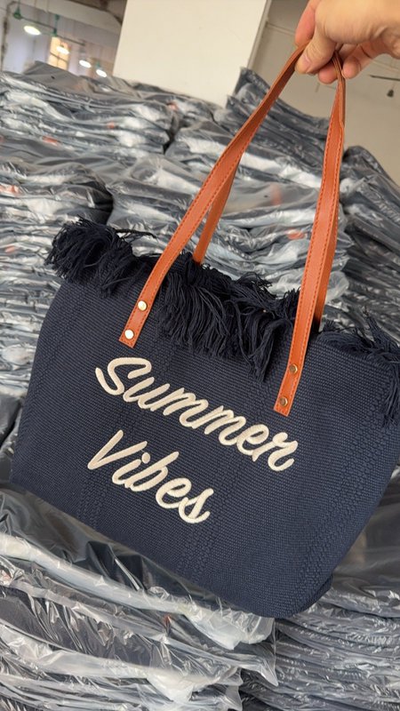 Borsa tote in tela di grande capacità con lettere ricamate, borsa da donna, borsa da spiaggia intrecciata, borsa a tracolla