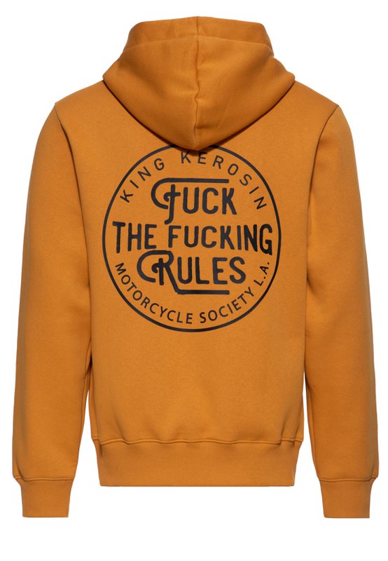 Kapuzensweatjacke 'Fuck The Fucking Rules' in Senf