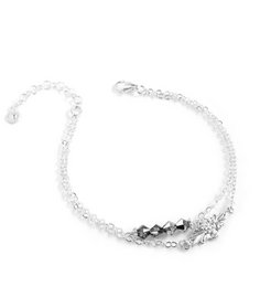 Rhodium plated double chain bracelet with "Black Silver Night" crystals