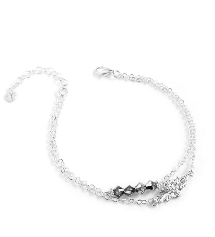 Rhodium plated double chain bracelet with "Black Silver Night" crystals