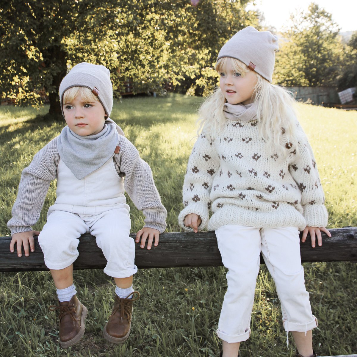 Bonnet réversible mérinos - jeans-beige