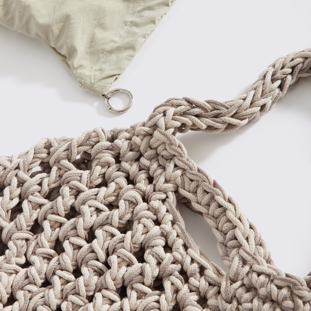 “Tinos cotton”  crochet shoulder bag with waterproof pouch crème + beige