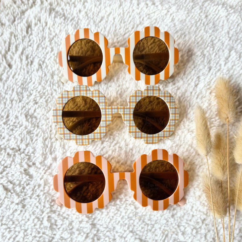 Gafas de sol de bebé y para niños Flor UV400 - Camel a rayas / rosa suave