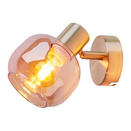 Spot muro di vetro "Libby", classica lampada da parete in metallo color ottone e vetro colorato in ambra, con presa E14, per sala da pranzo, soggiorno, corridoio o ufficio, 16 cm