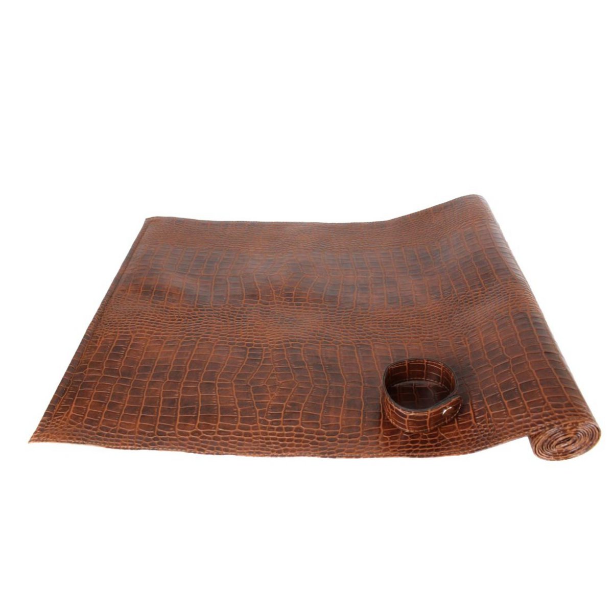 Runner da tavolo in pelle di coccodrillo marrone chiaro 150 cm ecopelle