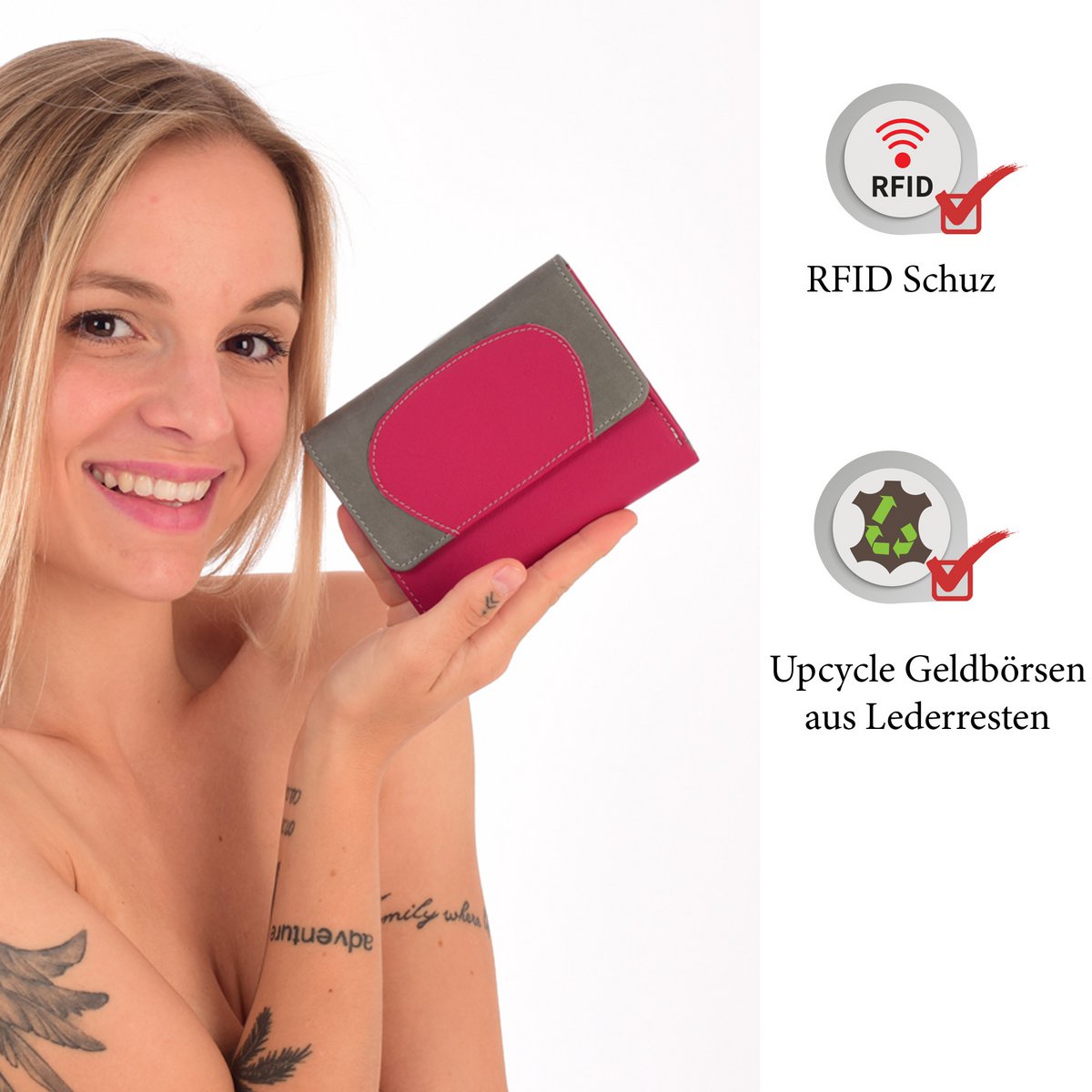 Sunsa damesportemonnee. Leren portemonnee. Portemonnee met RFID-bescherming. Portemonnee gemaakt van overgebleven leer. middelgrote portemonnee voor dames met veel creditcardvakjes - portemonnee voor dames, cadeau-idee