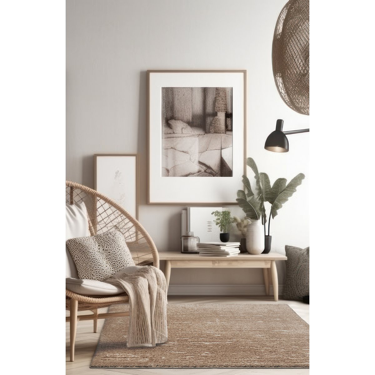 Zacht Hoogpolig Vloerkleed - Effen Beige - Boho Scandi Tapijt - Woonkamer, Slaapkamer - 200cm x 290cm