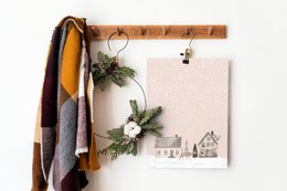 Scandinavian houses poster, winter landscape poster, Christmas poster, pink Christmas poster, Santa poster, Christmas print, Pink Christmas