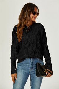 Kabelknit -Crew -Hals -Jumper in Schwarz
