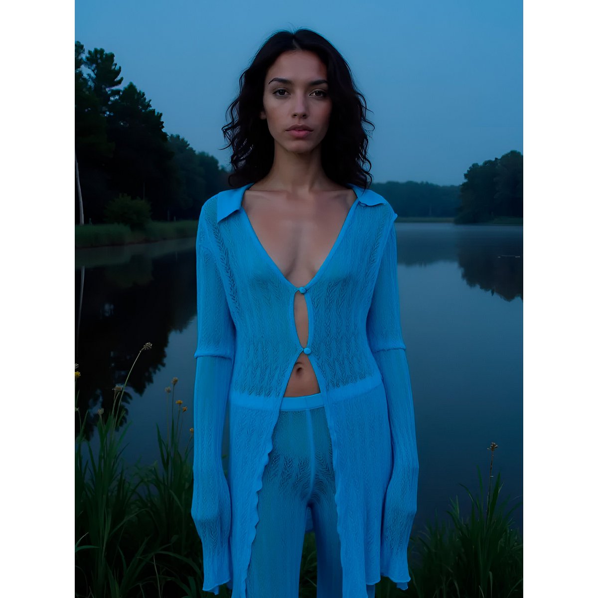 Saint gebreide blauwe maxi-top