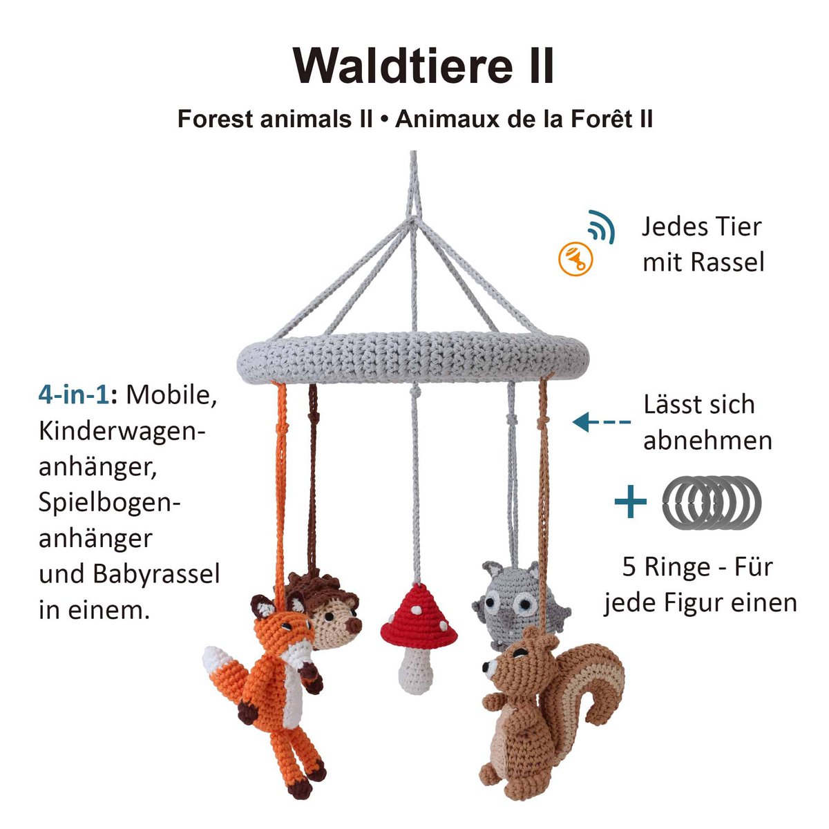 Crocheted baby mobile FOREST ANIMALS II (4-in-1)