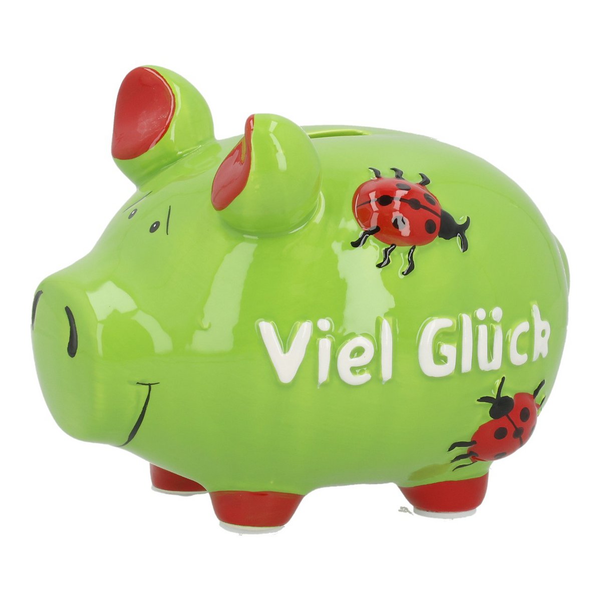 Piggy Bank Company spaarpot "Good Luck" van keramiek, groen (B/H/D) 17x15x15cm medium varken