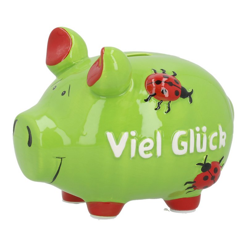 Piggy Bank Company spaarpot "Good Luck" van keramiek, groen (B/H/D) 17x15x15cm medium varken