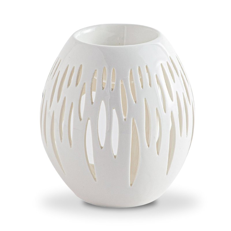 Bruciaprofumo Serie Céramy – Ovali Bianchi – Portacandela in Ceramica Laccata – Diffusione di Cere Profumate, Oli Essenziali – Idea Regalo Decorativa