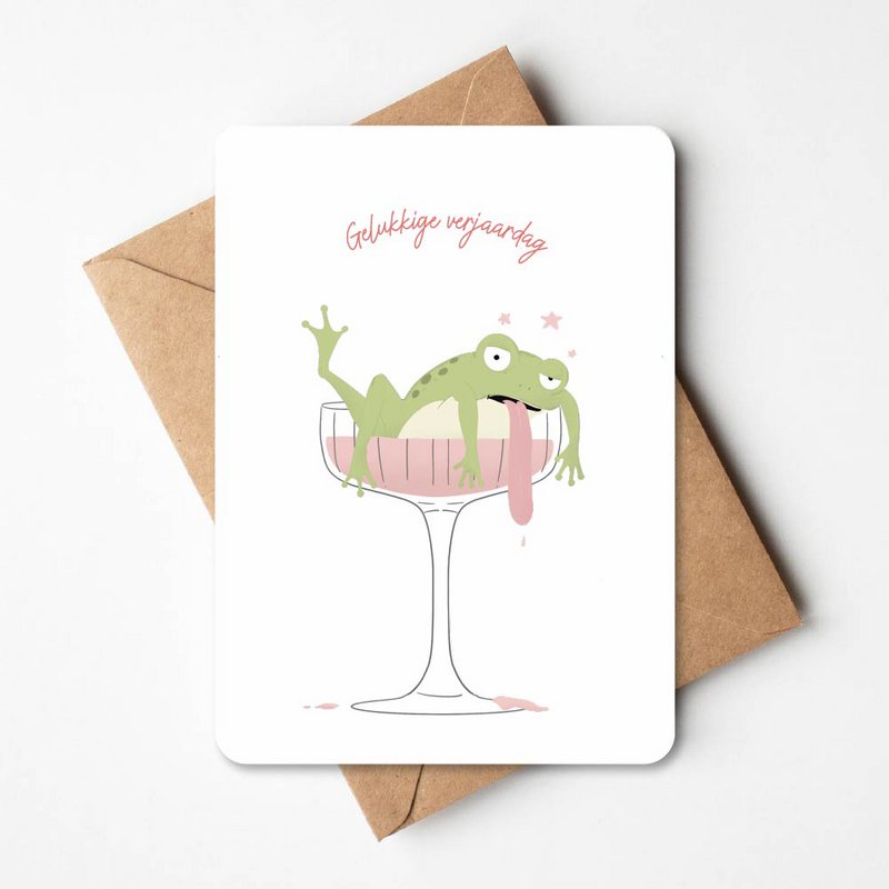 Carte d'anniversaire - grenouille dans un verre de champagne
