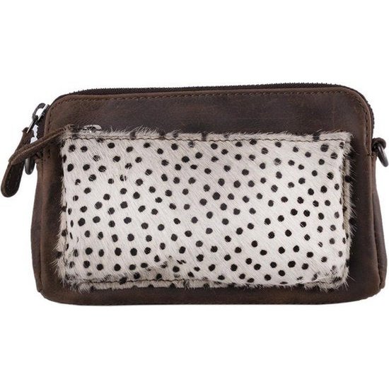 Telefontasche dunkelbraunes Leder mit Tierdruck dunkelbrauner Damenbeutel kleiner Crossbody