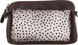 Telefontasche dunkelbraunes Leder mit Tierdruck dunkelbrauner Damenbeutel kleiner Crossbody