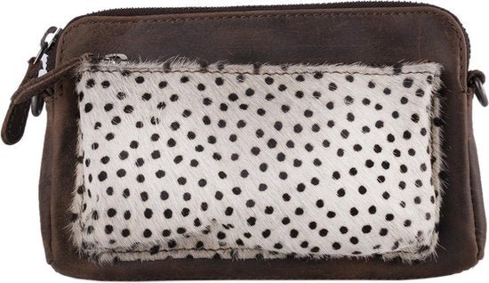 Telefontasche dunkelbraunes Leder mit Tierdruck dunkelbrauner Damenbeutel kleiner Crossbody