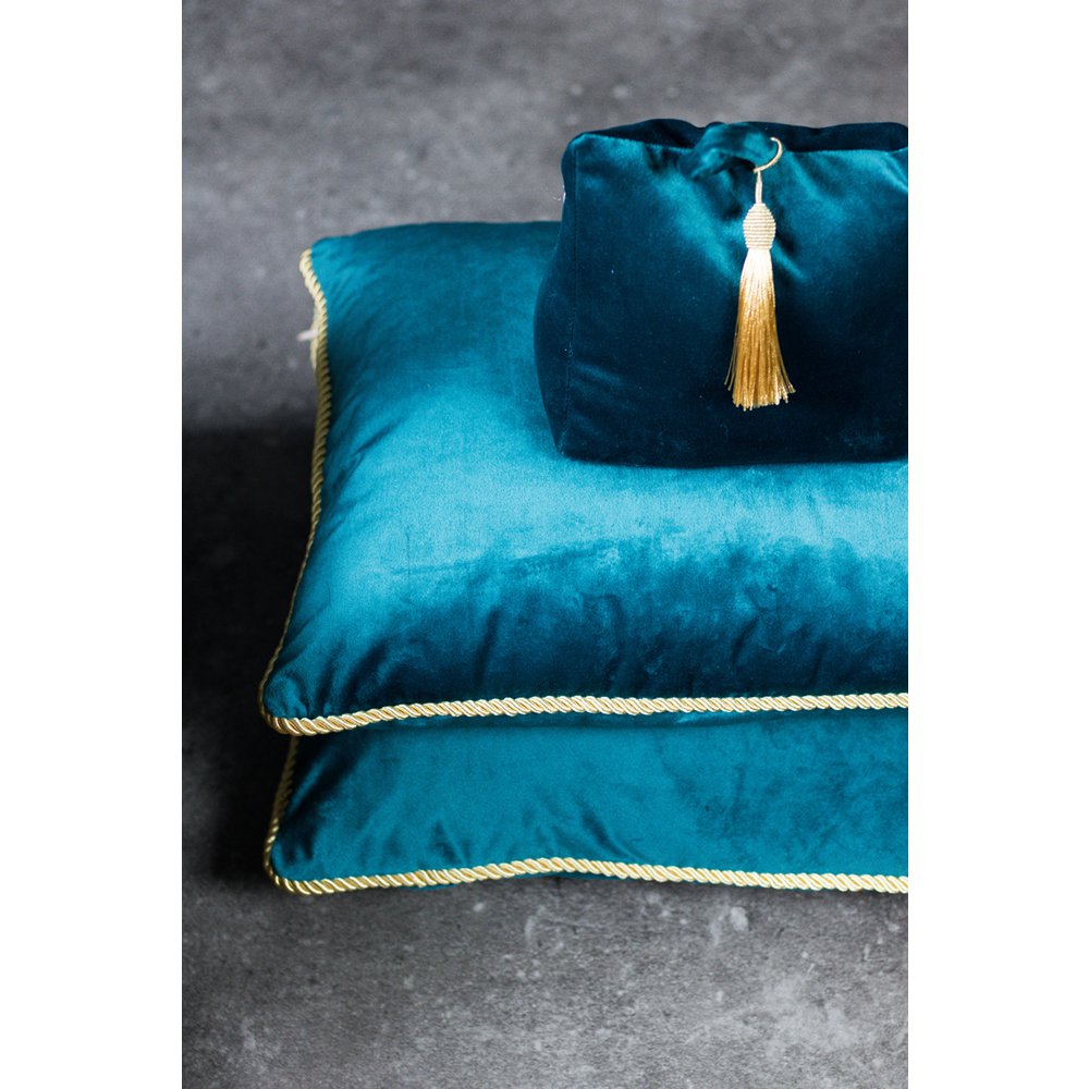 Cushion velvet gold petrol 45x45cm