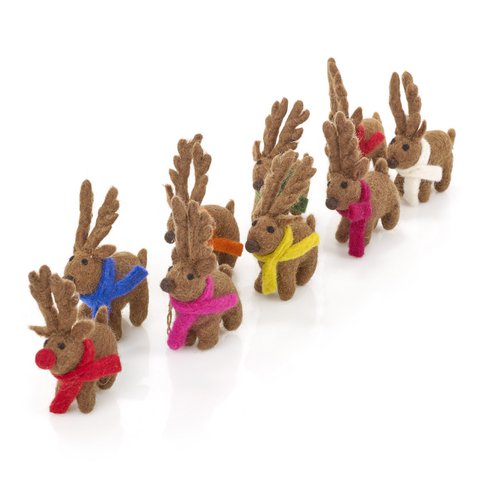 Handmade Felt Biodegradable Christmas Santa's Reindeer (Set of 9) Hanging Decoration