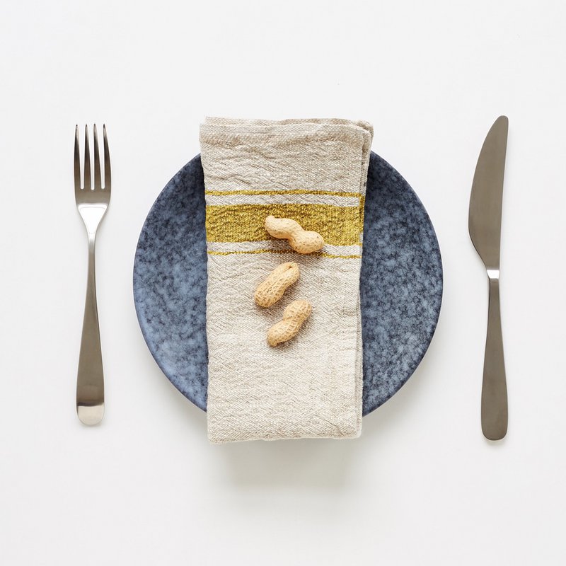Mustard Stripe Vintage Linen Napkins Set of 2