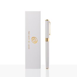 A white gel pen with a gold accent, designed for smooth and precise writing. The pen comes in a sleek white box, making it a stylish and functional addition to any office or personal stationery collection.