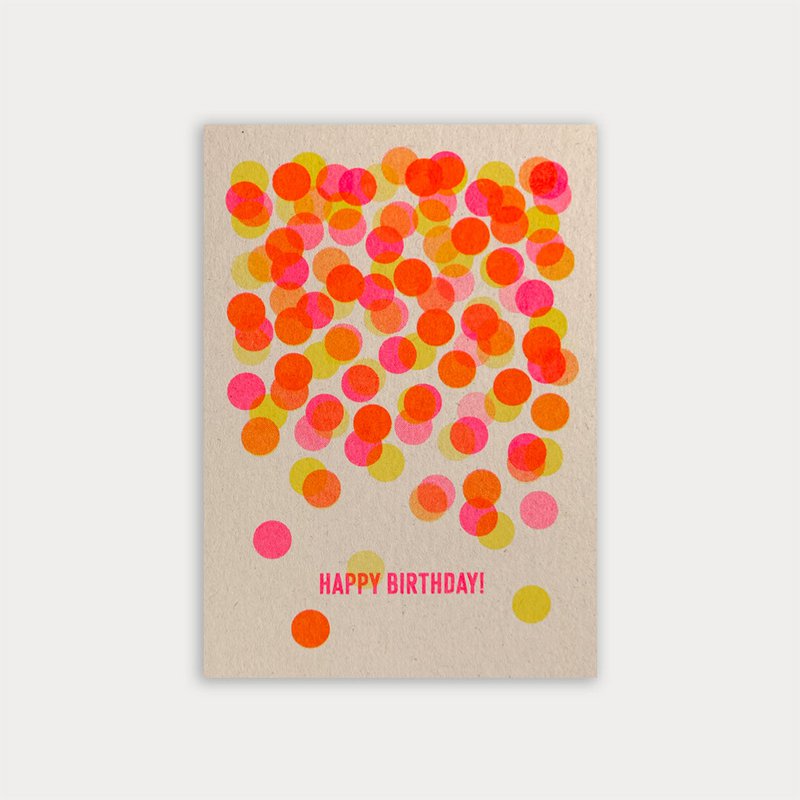 Postkarte / Konfetti / Happy Birthday! / Riso-Druck