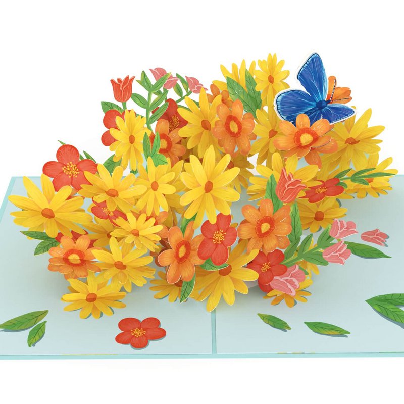 Tarjeta desplegable Margaritas de colores con mariposas