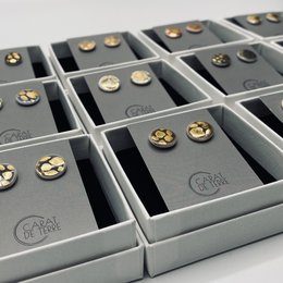 Pack of 25 stud earrings in the Sahara collection, featuring a variety of round, gold-toned studs with textured patterns.
